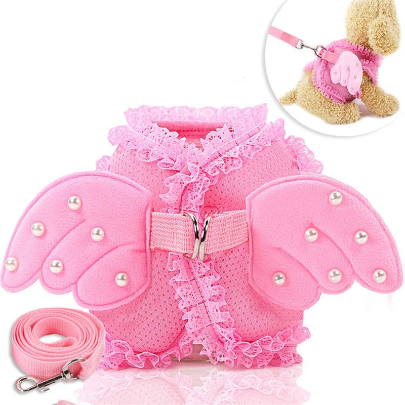 Small Dog Harness and Leash Set Pet Cat Vest Harness Pearl Cute Angel Wing Princess Pet Dog Harness 1005001395894517
