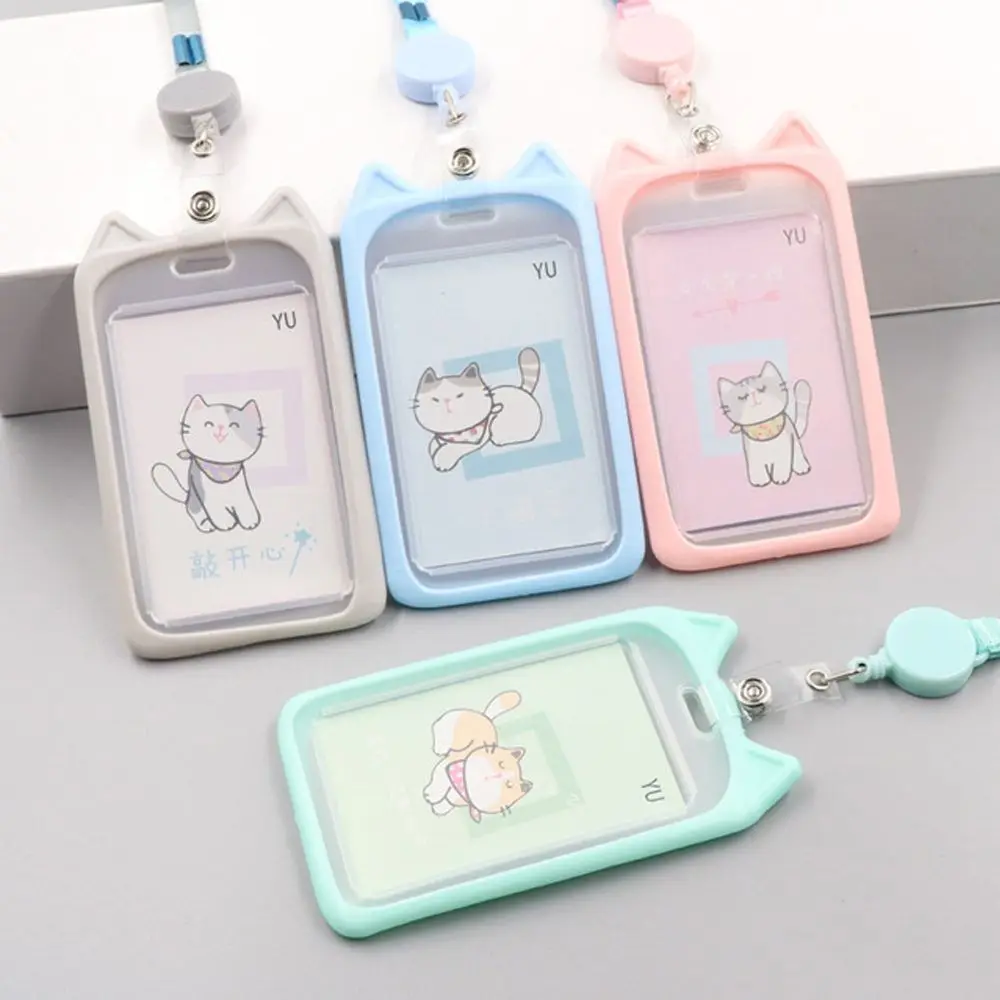 Cartoon Card Holder Cute Cat Bank Identity Bus ID Sleeve Case with Retractable Reel Lanyard (1PC) 1005003026787855