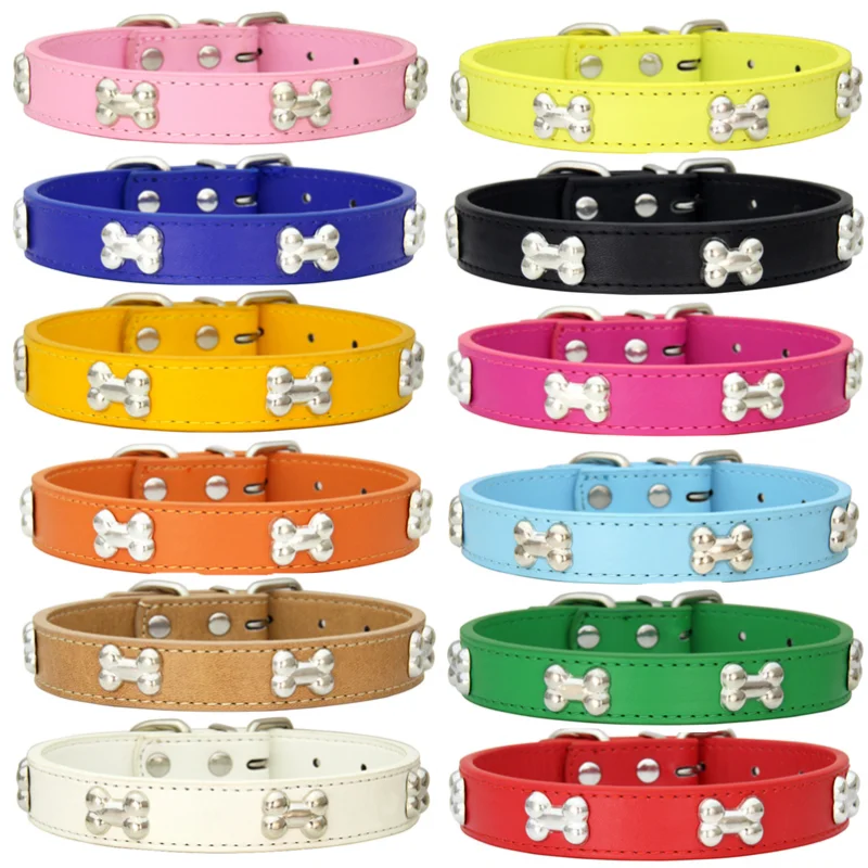 Bone Leather Durable Pet Dog Collars Puppy Pug Collars for Small Large Dog Chihuahua Cat 1005003219121290
