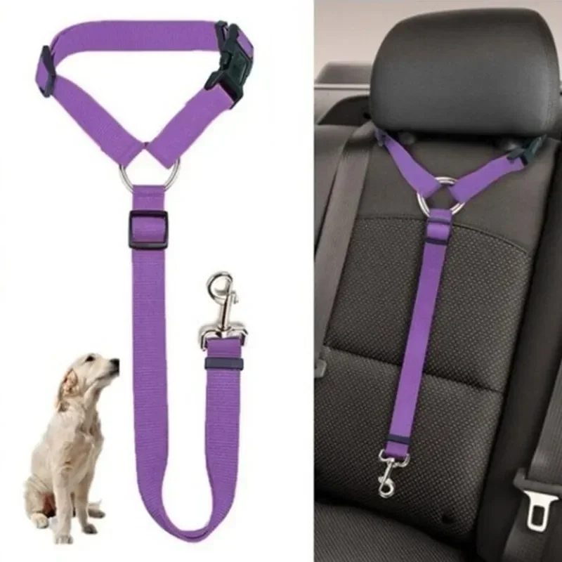 Car Seat Belt for Dogs 2 in 1 Nylon Lead Leash Adjustable Backseat Safety Pet Harness Travel Collar 1005003407606610
