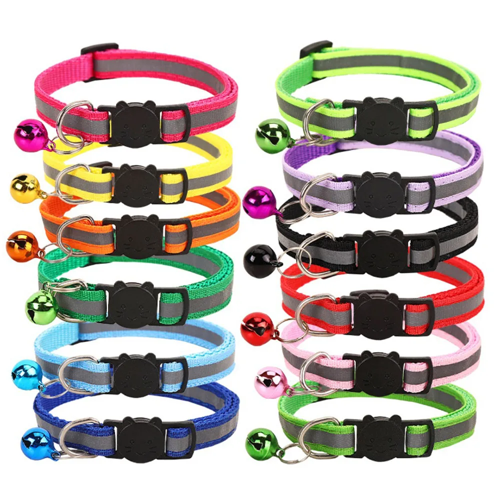 Reflective Breakaway Cat Collar Neck Ring Necklace Newborn Puppy Dog ID Collar Colorful Bell Collar 1005003502200816