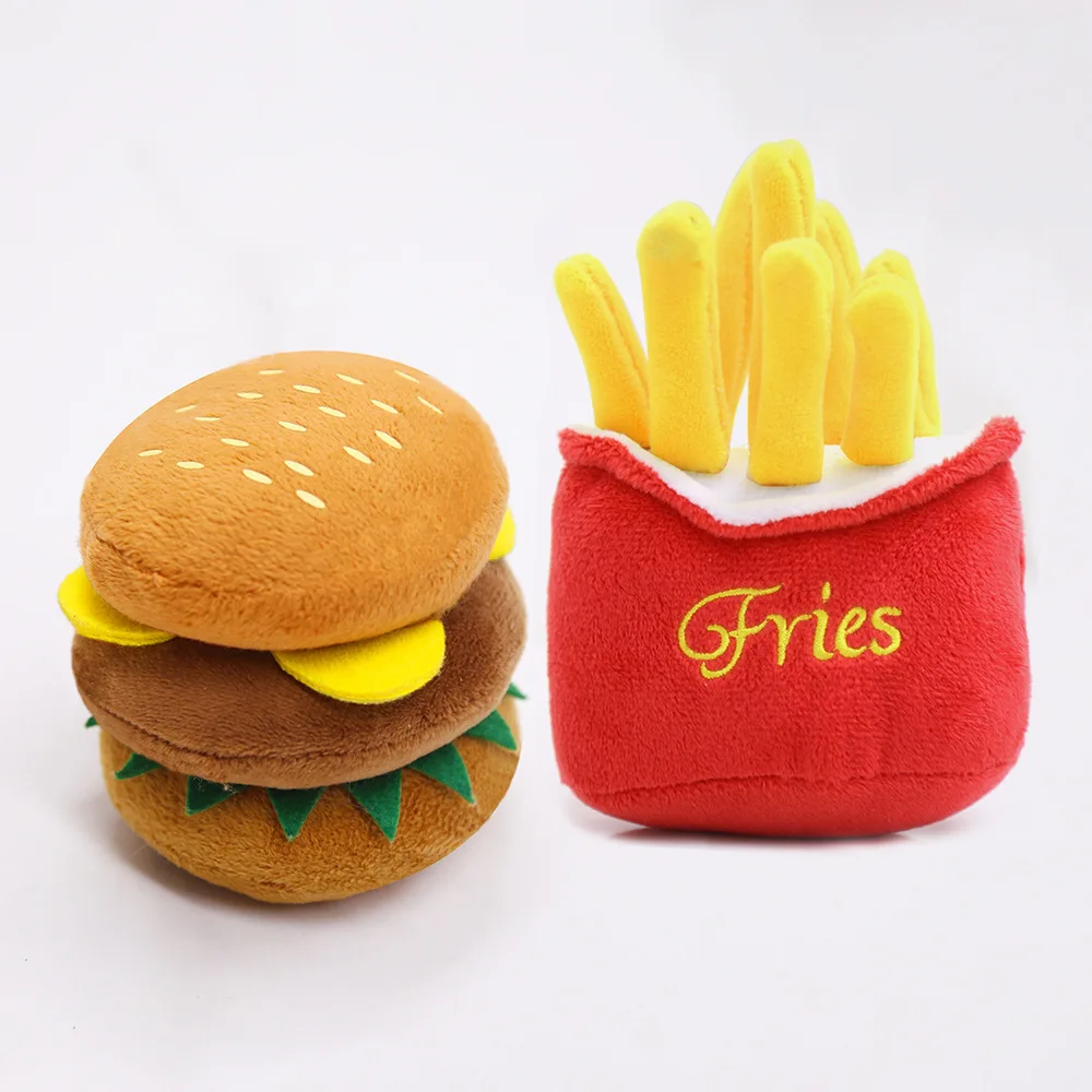 Funny French Fries Burger Plush Dog Toys Funny Interacative Squeak Chew Bite Puppies Toy Pets 1005003789414108