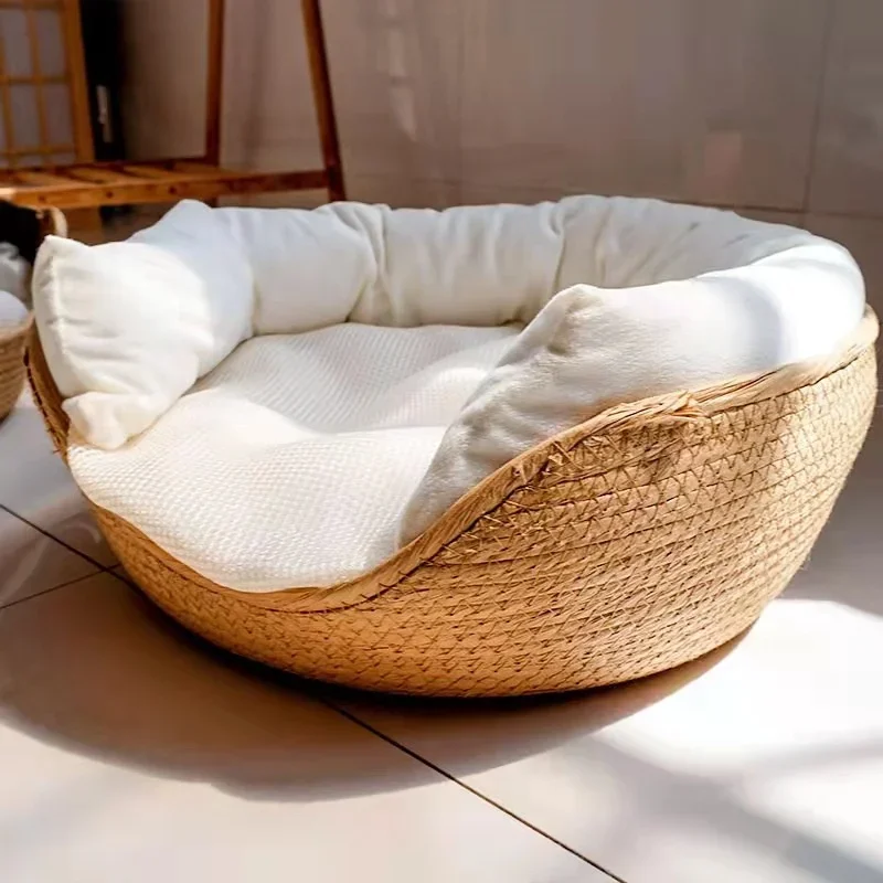 Soft Cat Kennel Puppy Beds Bamboo Weaving Waterproof Removable Cushion Sleeping Mat Four Season 1005005165626995