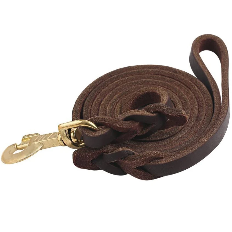 1.2-2.6m Genuine Leather Dog Leash with Copper Hook Heavv Duty Braided Pet Dog Training Leash for 1005005256717460