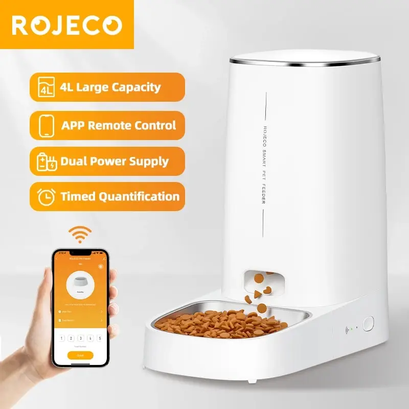 ROJECO Automatic Cat Feeder Pet Smart Cat Food Kibble Dispenser Remote Control WiFi Button Auto 1005005697855998