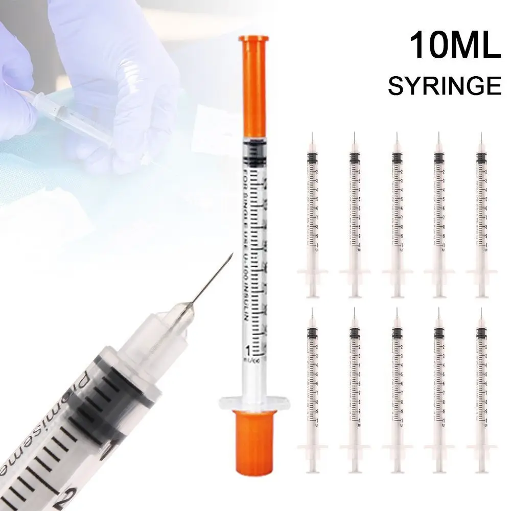 10Pcs 1ml Disposable Veterinary Syringe Plastic Sterile Syringe Orange Cap With Needles For Pet 1005005715034872