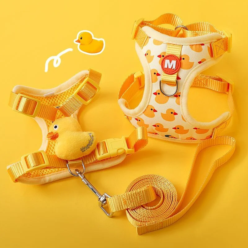 Cartoon Duck Dog Harness and Leash Set Adjustable Puppy Collar Strap Pet Cat Harness Vest for 1005005894598477