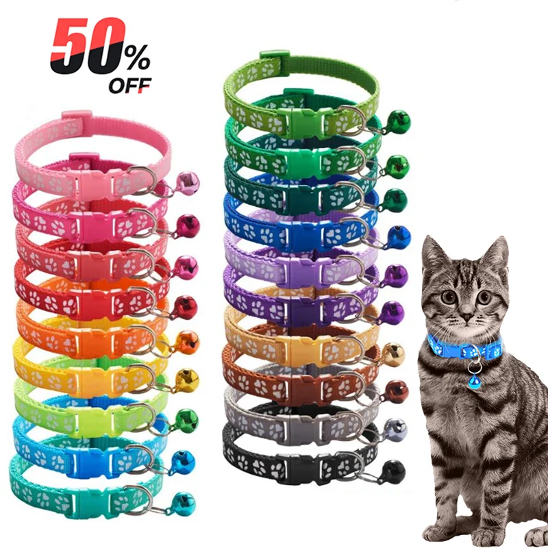 Pet Collar With Bell Cartoon Footprint Colorful Dog Puppy Cat Accessories Kitten Collar Adjustable 1005005918006676