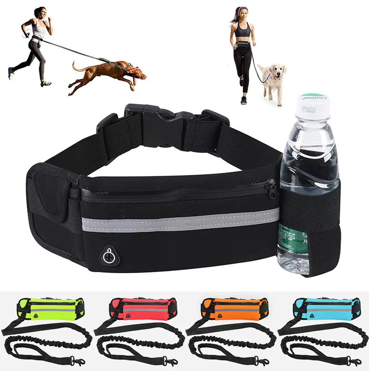 Hands Free Dog Leash for Running Walking Reflective Leash with Waist Bag Retractable Elastic Belt 1005006041683693