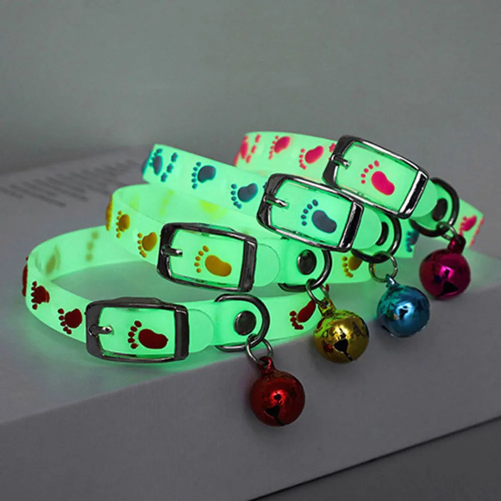 Luminous Cat Necklace Glowing Small Dog Cat Collar Anti-Loss Fluorescent Silicone Cat Bell Collar 1005006116979875