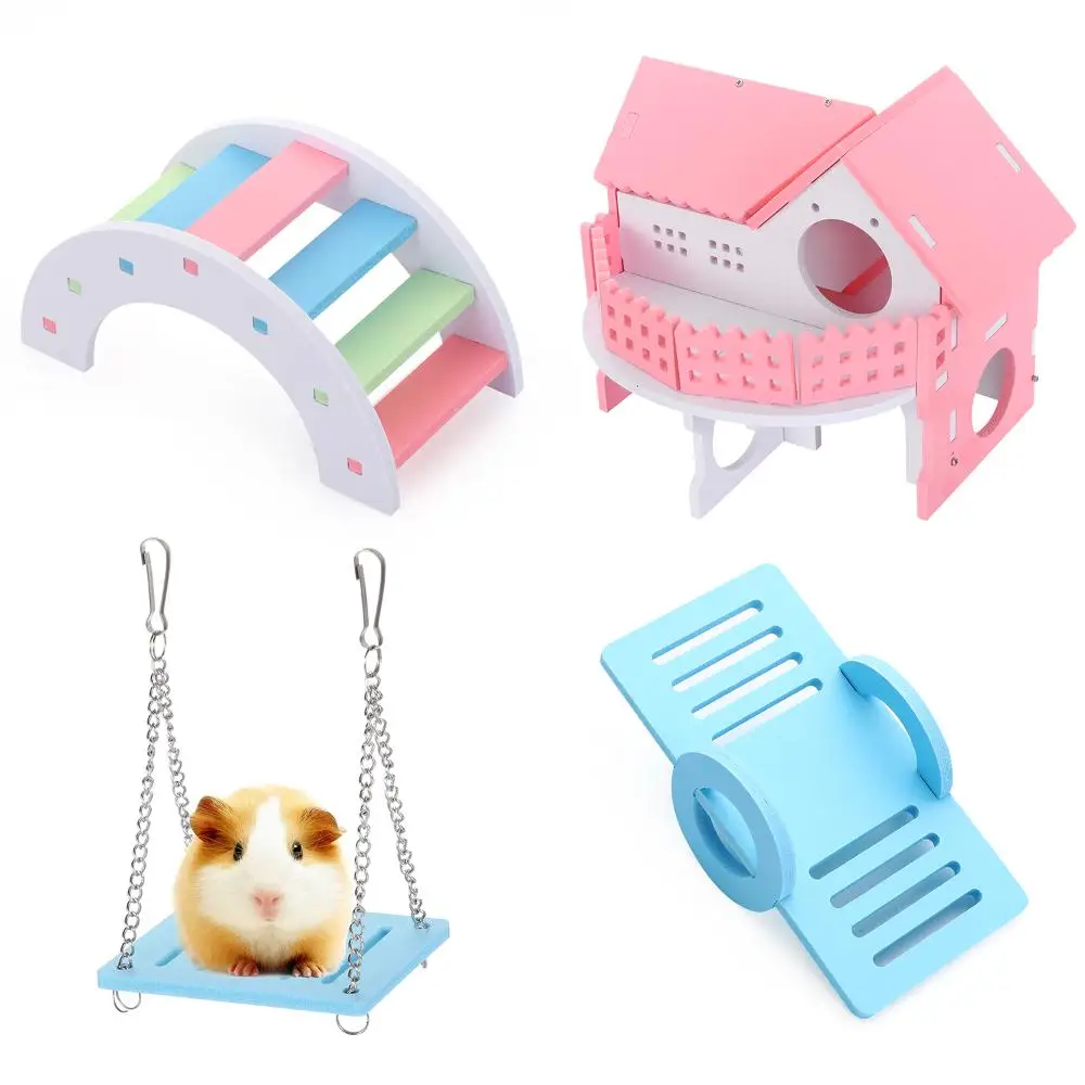 1 Pieces Hamster Toys Set Include Wooden Hamster House, Rainbow Bridge, Hamster Seesaw Toy Chew Corn 1005006120225123