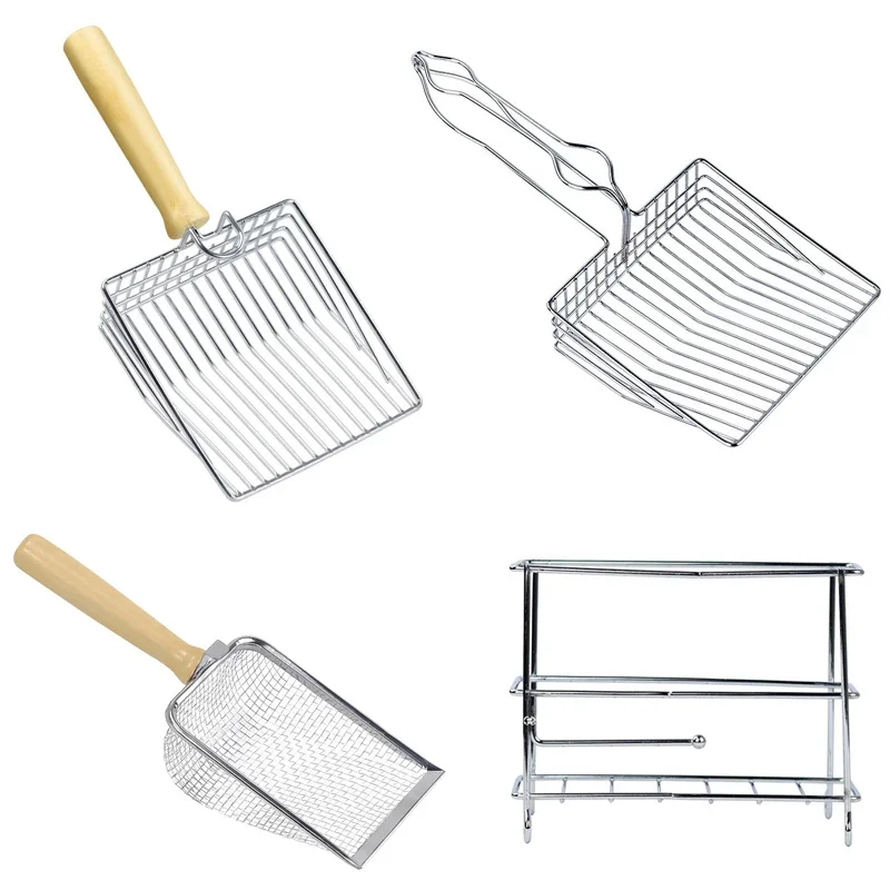 Cat Litter Shovel Wood Handle Metal Scooper with Hook Portable Stainless Steel Sifting Kitten 1005006233750646