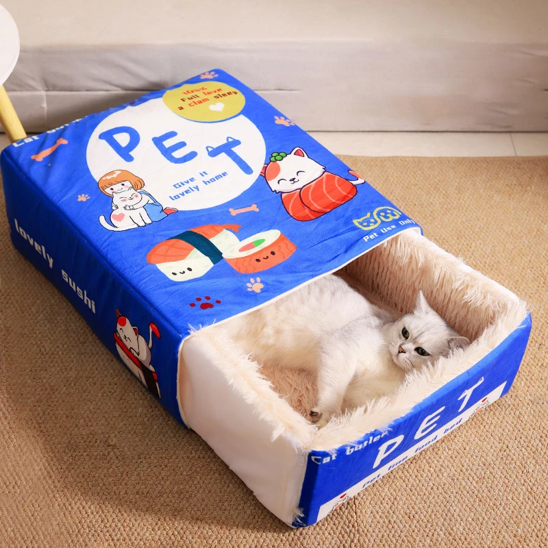 Japanese Style Fully Enclosed Biscuit Box Pet Cat Bed Rectangular Pull Out Snack Kitten Resembling 1005006368841892