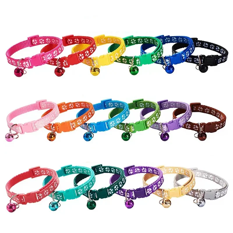 Pet Collar With Bell Cartoon Footprint Colorful Dog Puppy Cat Accessories Kitten Collar Adjustable 1005006441303778