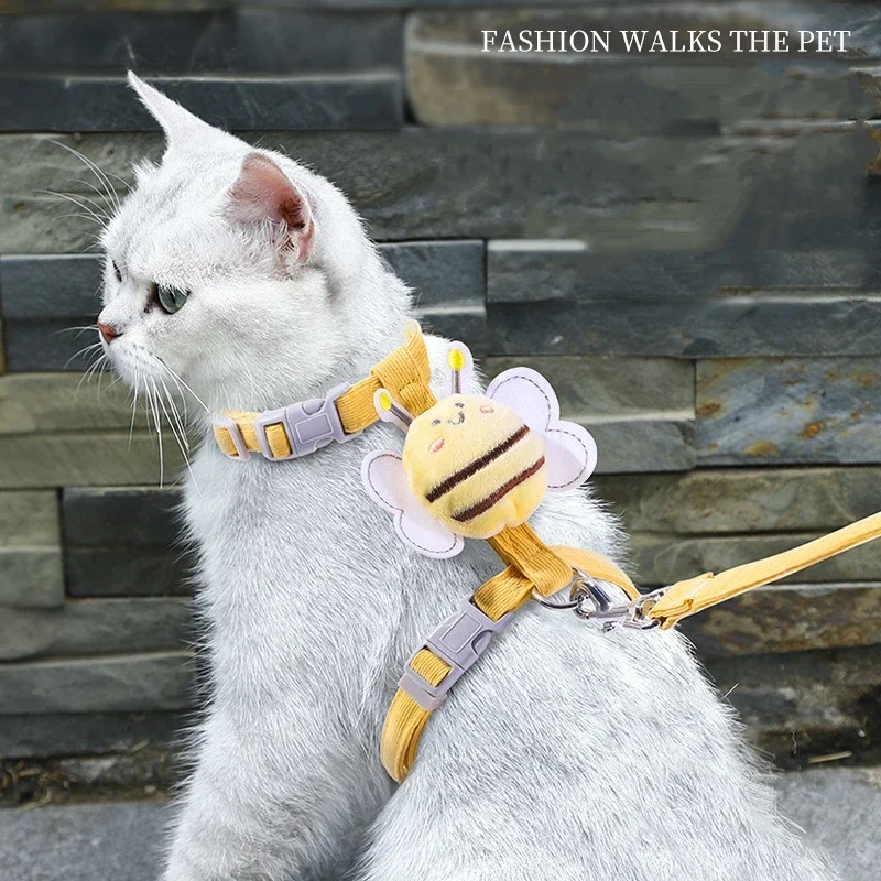Cat Harness Leash Collar Set Adjustable Cartoon Bee Double Layer Dog Harness for Small Medium Pet 1005006633315466