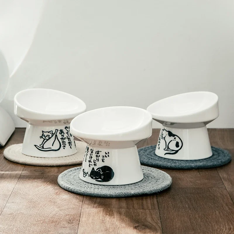 Non-Slip Ceramic Cat Bowl Feeder with Raised Stand Bone China Cervical Protect Food Water Pet 1005006641949375