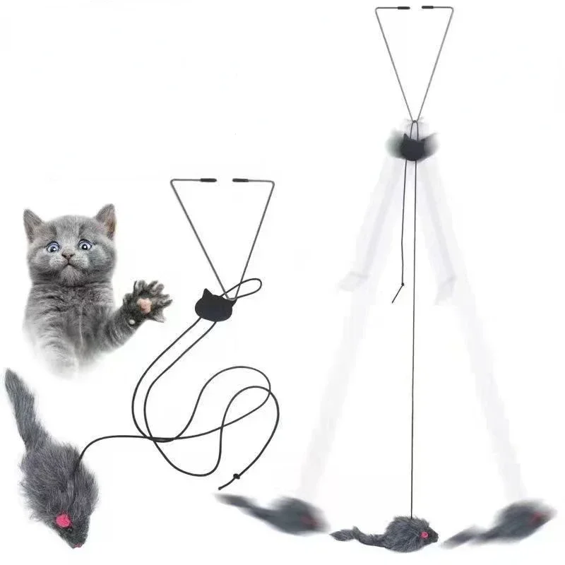 Cat Mouse Toy Interactive Cat Toy Hanging Door Retractable Toy Cat Scratch Rope Funny Cats Feather 1005006813376430