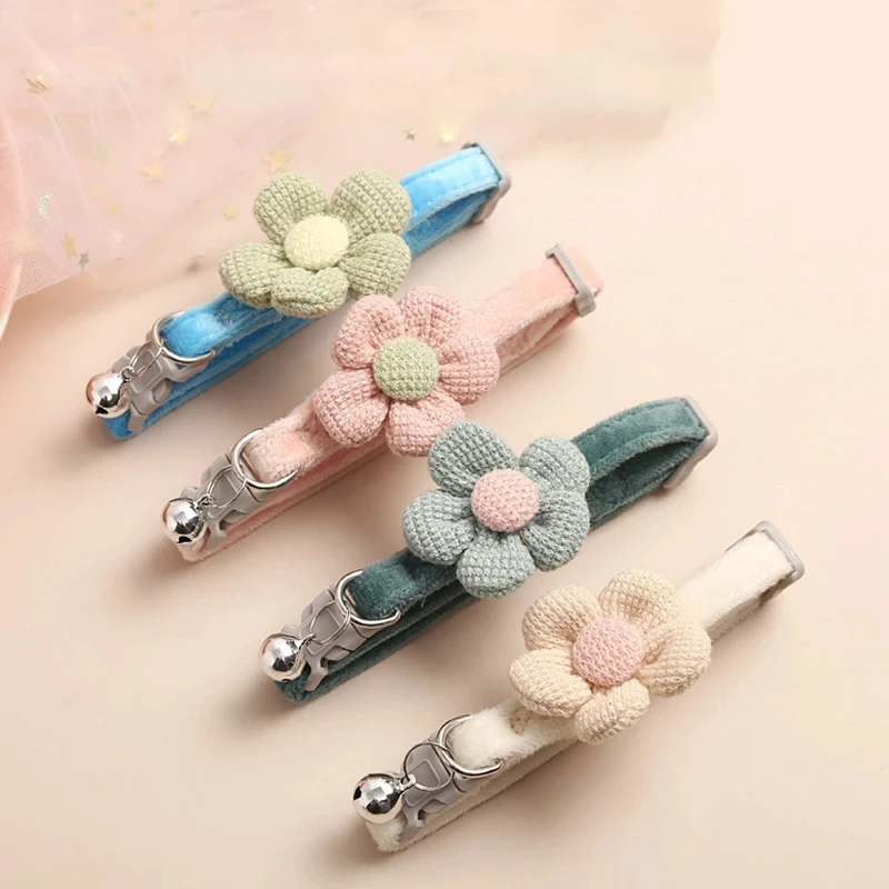 Pet Cat Plush Collar with Bell Sun Flower Cartoon Rabbit Bowtie Soft Polyester Dog Collar Colorful 1005006855794589