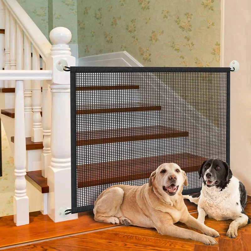 Pet Dog Barrier Fences with 4Pcs Hook Isolated Network Stairs Gate New Folding Breathable Mesh 1005006887855576