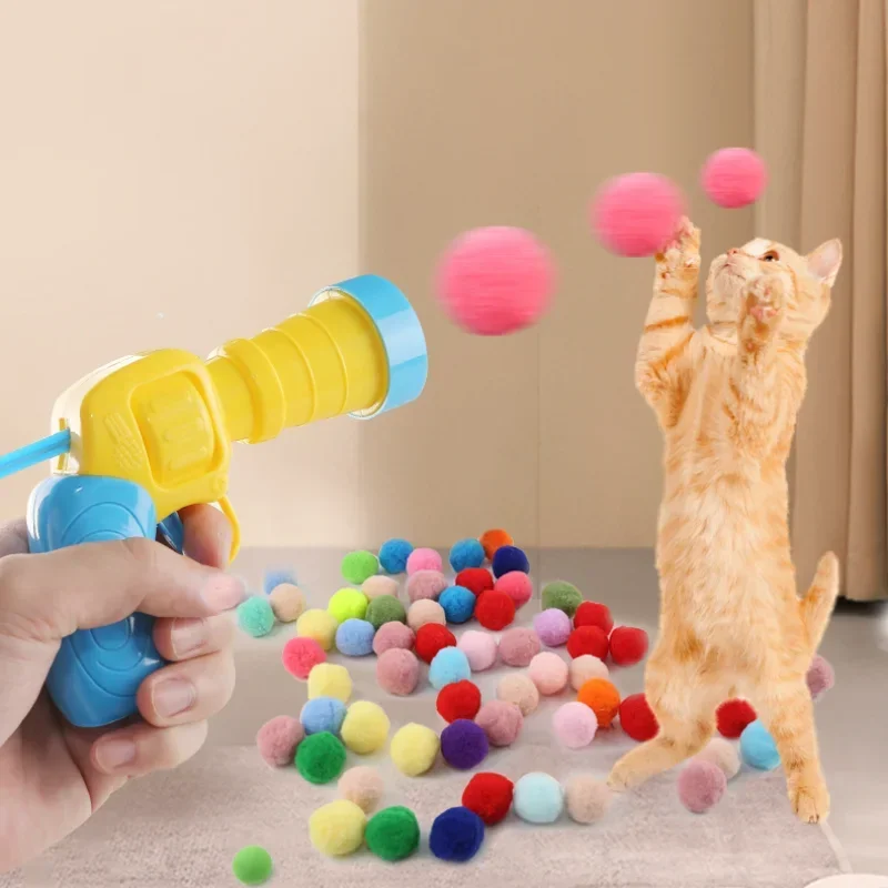 Interactive Launch Training Cat Toys Creative Kittens Mini Pompoms Games Stretch Plush Ball Toys 1005006949516991