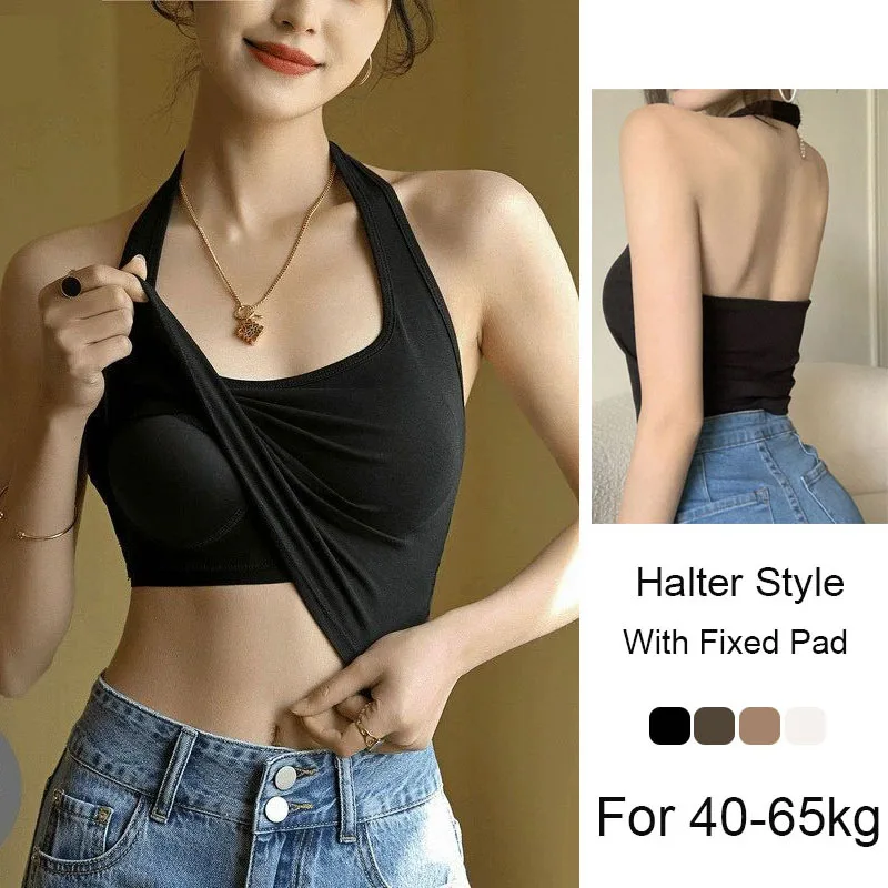 Halter Spaghetti Straps Vest for Women with Bra Padding Inner Wear Outer Wear Sexy Beauty Back 1005006984494213