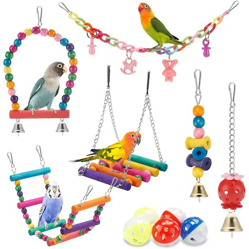 Bird Cage Toys for Parrots Wood Birds Swing Reliable Chewable Bite Bridge Wooden Beads Shape Parrot 1005006996169998