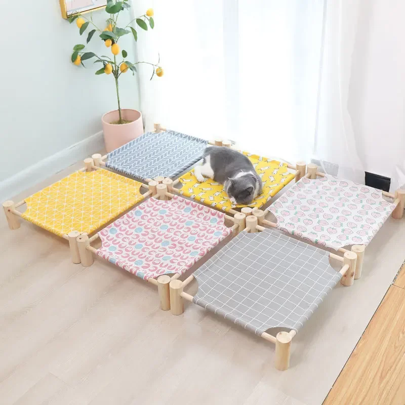53*48*13cm Summer Elevated Pet Bed Foldable Portable Pet Camping Wooden Detachable Cat Teddy Dog 1005007084907870