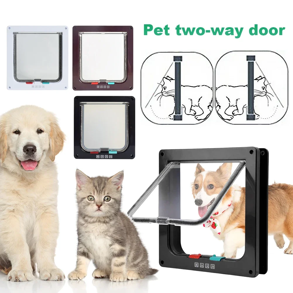 Dog Cat Flap Door with 4 Way Security Lock Transparent ABS Plastic Gate Four sizes（S/M/L/XL） Flap 1005007089684942
