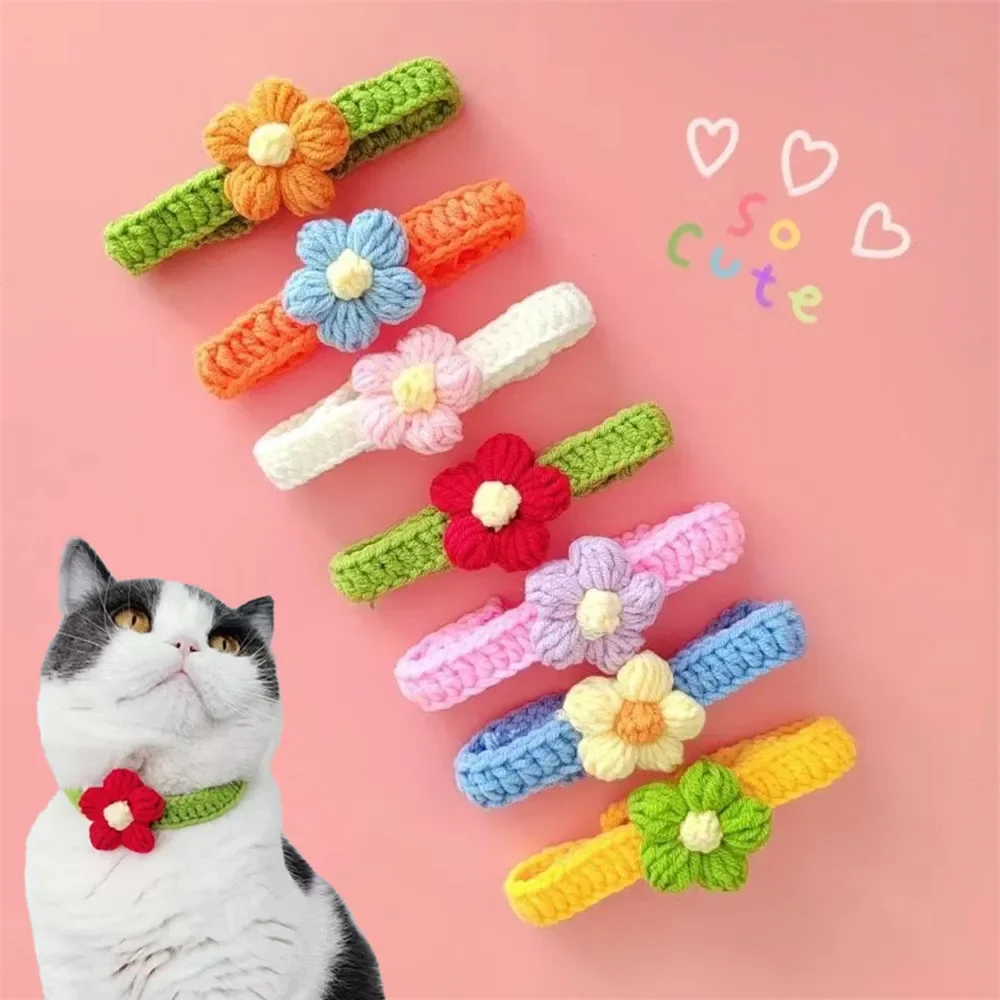 Kawaii Crochet Dog Cat Collar Adjustable Wool Necklace Flowers Pet Neck Accessories Puppy Kitten 1005007094094960