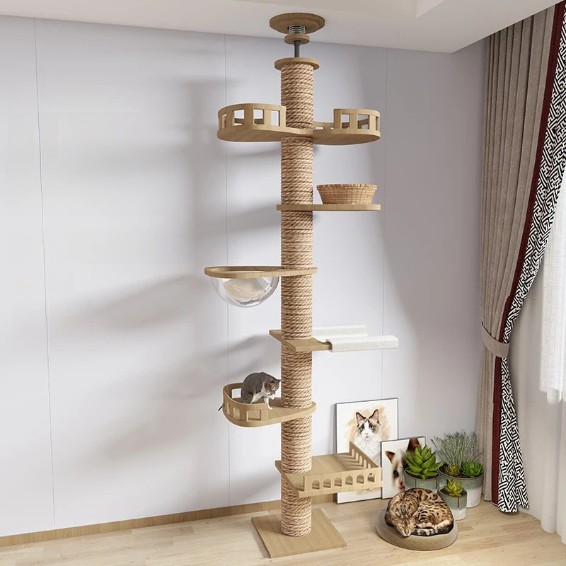 Adjustable Cat Tree House Cat Tower Floor to Ceiling Cats Multi-Level Condo With Scratching Post 1005007097858019