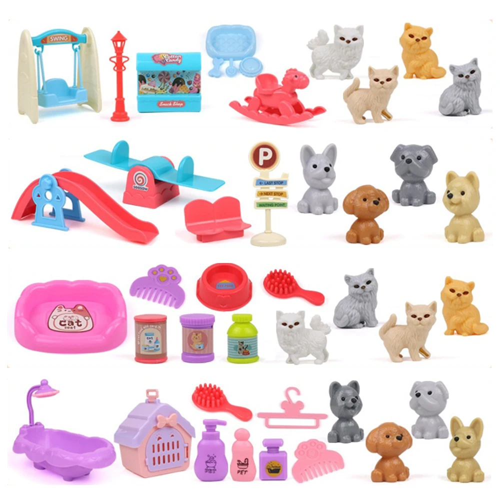 QWZ Pretend Play Toy Fashion Mini Pets Cat Dog House Kennel Bathtub For Children Play House Toy 1005007100667834