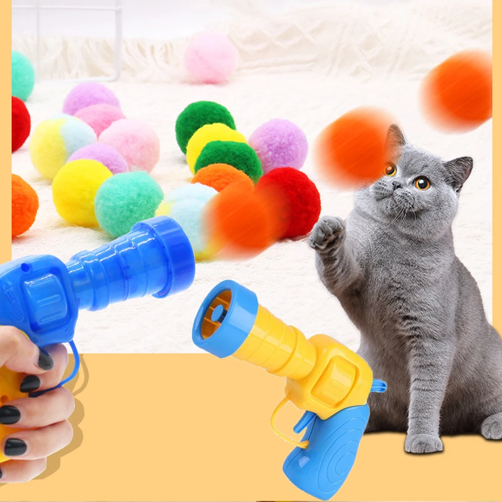 Funny Cat Toys Stretch Plush Ball Mini Shooting Gun Games Interactive Launch Training Toy For Pet 1005007100870897