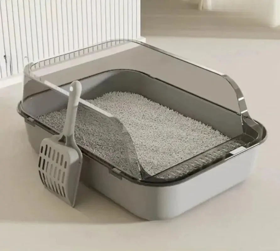 P Semi-Enclosed Cat Litter Box Splashproof Kitten Toilet Tray Pet Cleaning Basin with High Sides 1005007345710091