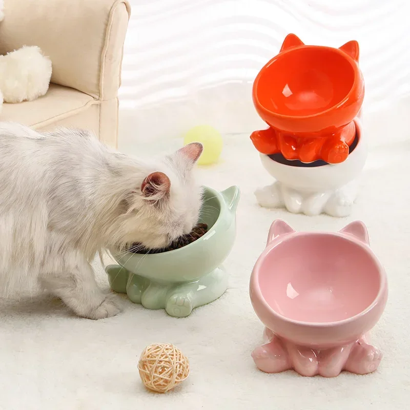 Cat Bowl Pet Accessories Ceramic Diagonal High Feet Cute Protection Cervical Spine Dog Bowl Drink 1005007450530153