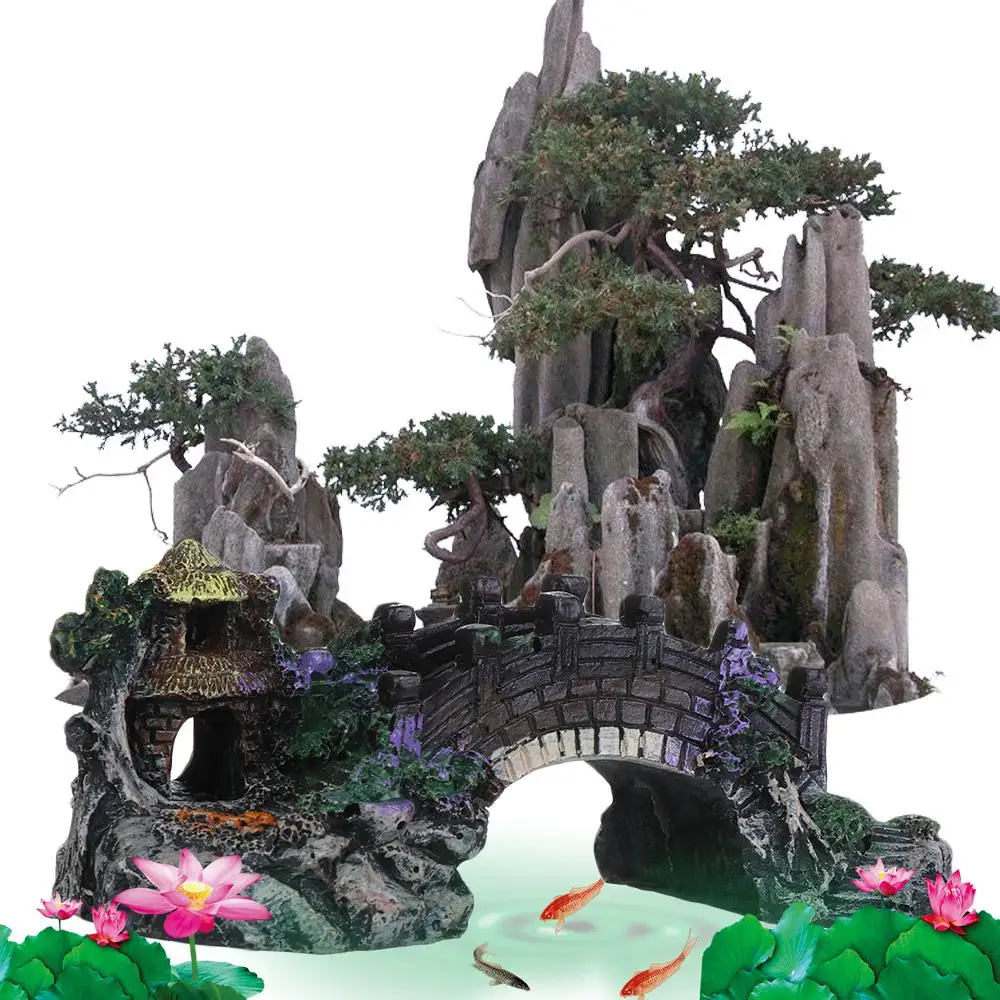 Aquarium Accessories Arbor Tree Plant Fake Landscaping Fish Tank Ornament Artificial Bridge Rockery 1005007457458342