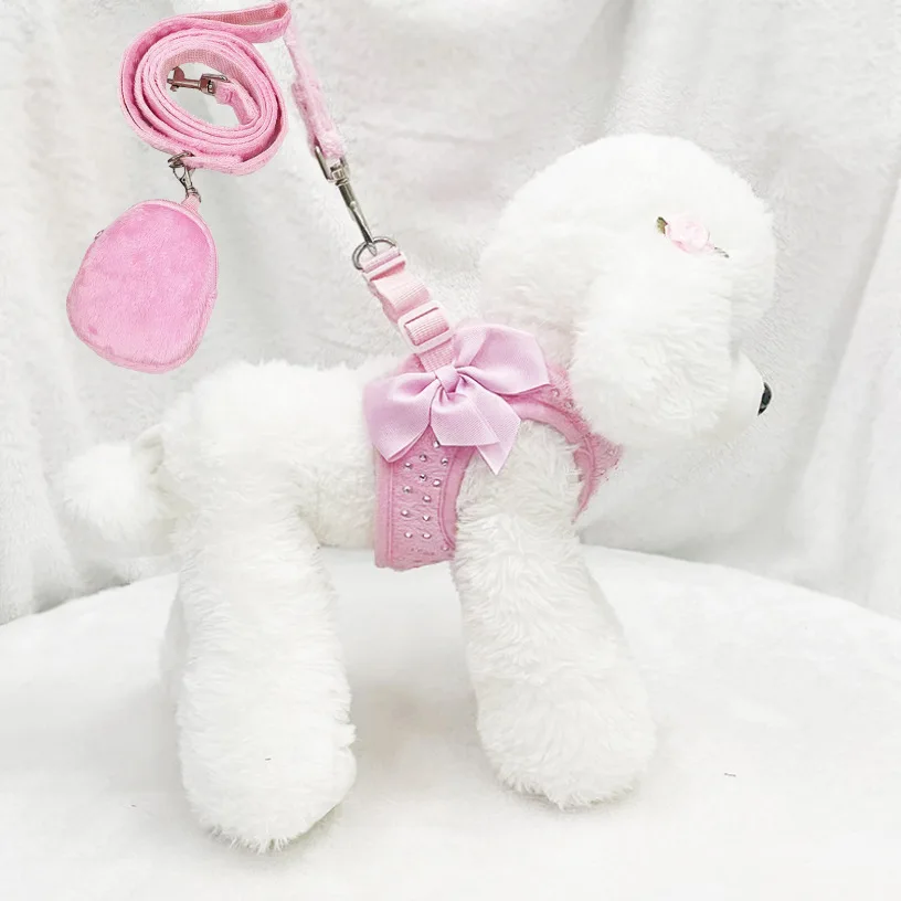 Dog Harness Leash Set Dog Chest Harness Vest with Bowtie Small Diamond Decoration Soft 1005007469325997