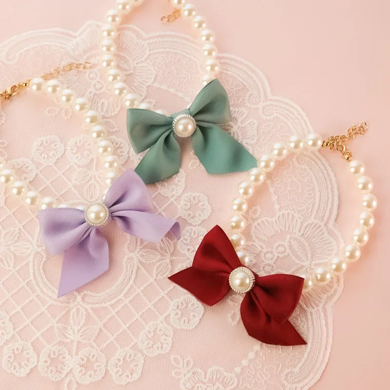 Luxurious Pet Pearl Bow Necklace Dog Collar Little Cat Bell Necklace Vintage Jewelry Pearl Lady Bow 1005007481314969