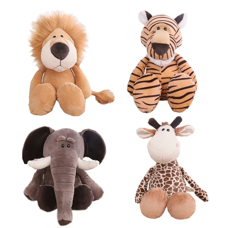 Stuffed Plush Animals Toys Soft Dolls Jungle Lion Elephant Tiger Dog Fox Monkey Deer Children Gift 1005007544180237