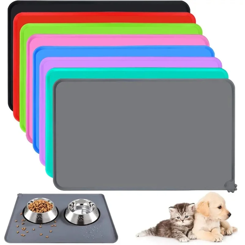 Cat Dog Food Mat for Pet Feeding Bowl Floors Waterproof Non Slip, Silicone Pet Bowl Mat, High-Lipped 1005007731067764
