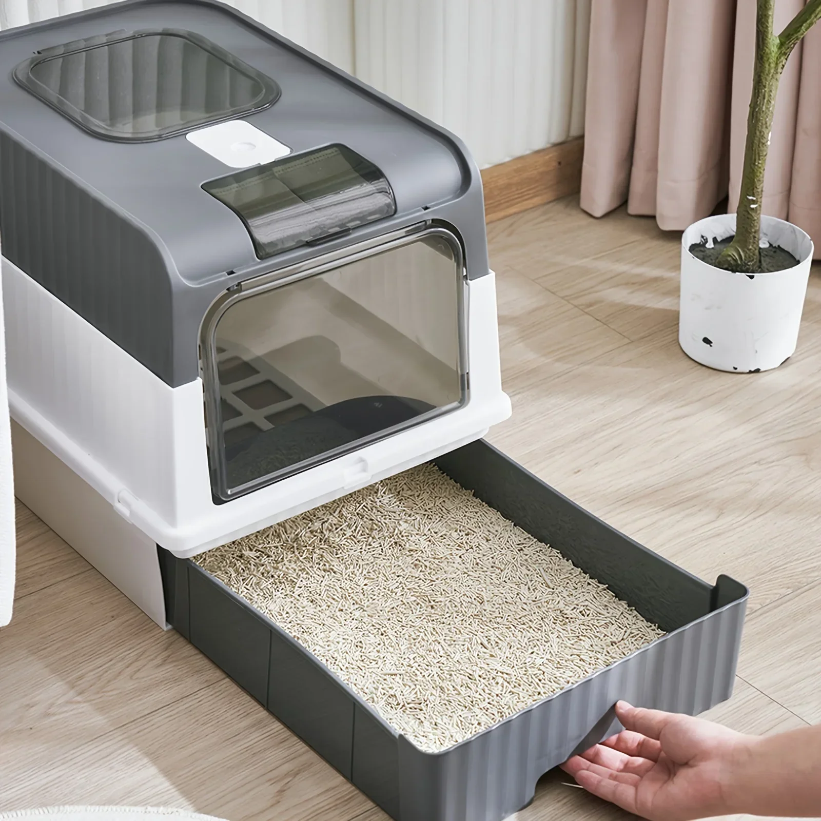 Cat Toilet Fully Enclosed Drawer Style Easy to Clean Portable Cat Manure Box with Splash Guard 1005007736275818