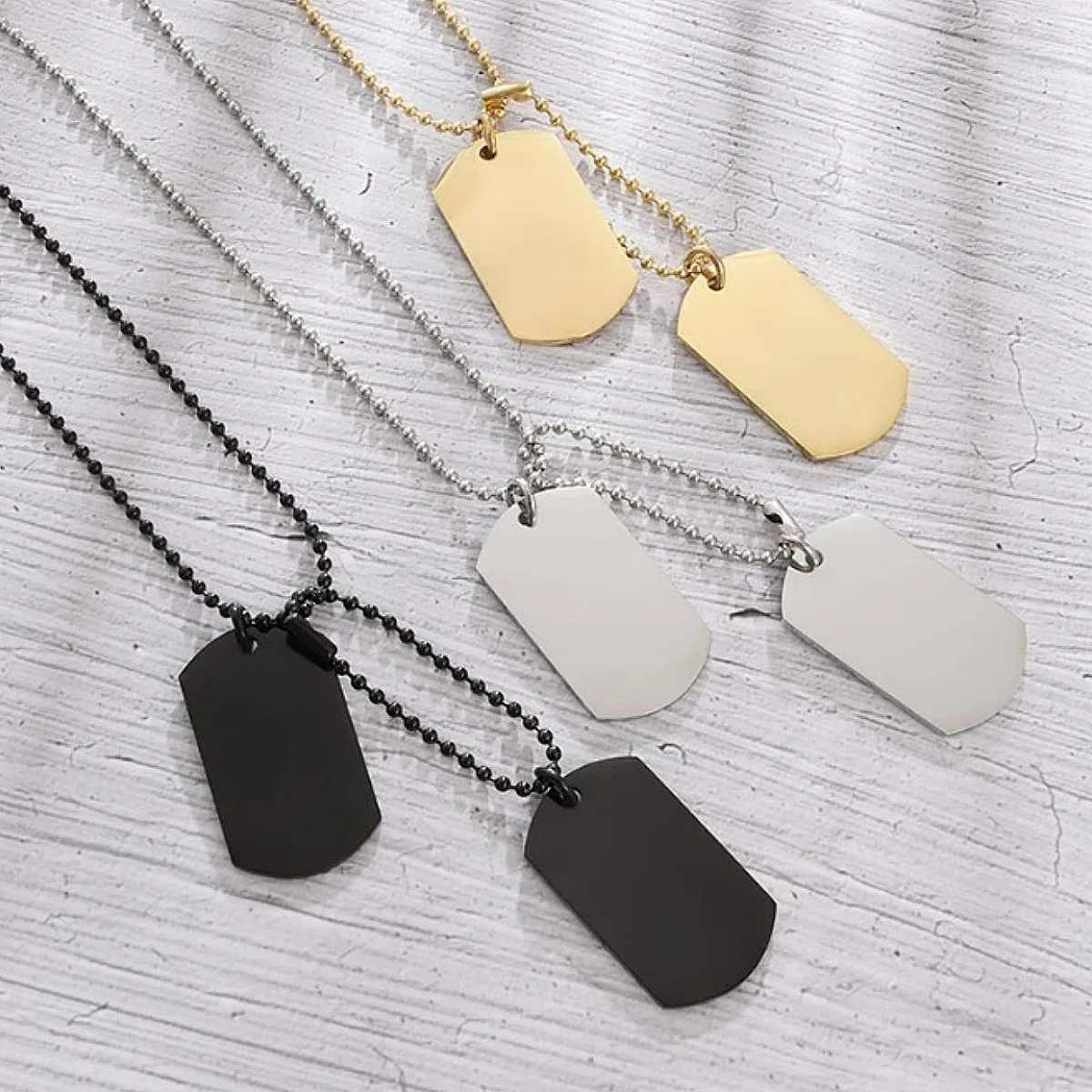 Men\'s Rectangular Double Dog Tag Stainless Steel Military Id Tag Pendant Titanium Steel Necklace 1005008067849117