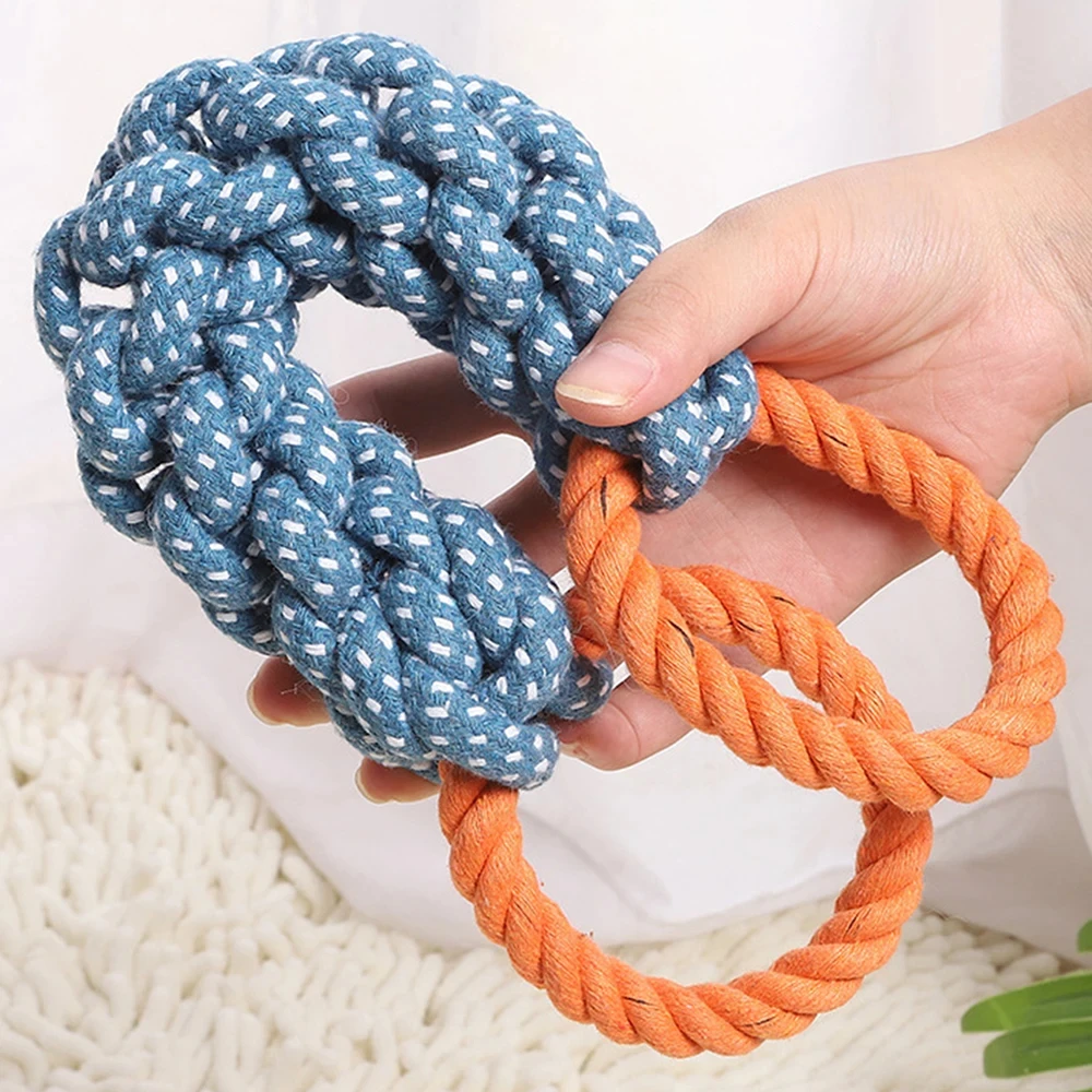 Double-Ring Cotton Blend Dog Rope Toy, Durable, Bite-Resistant & Interactive for Tug Play 1005008248040803