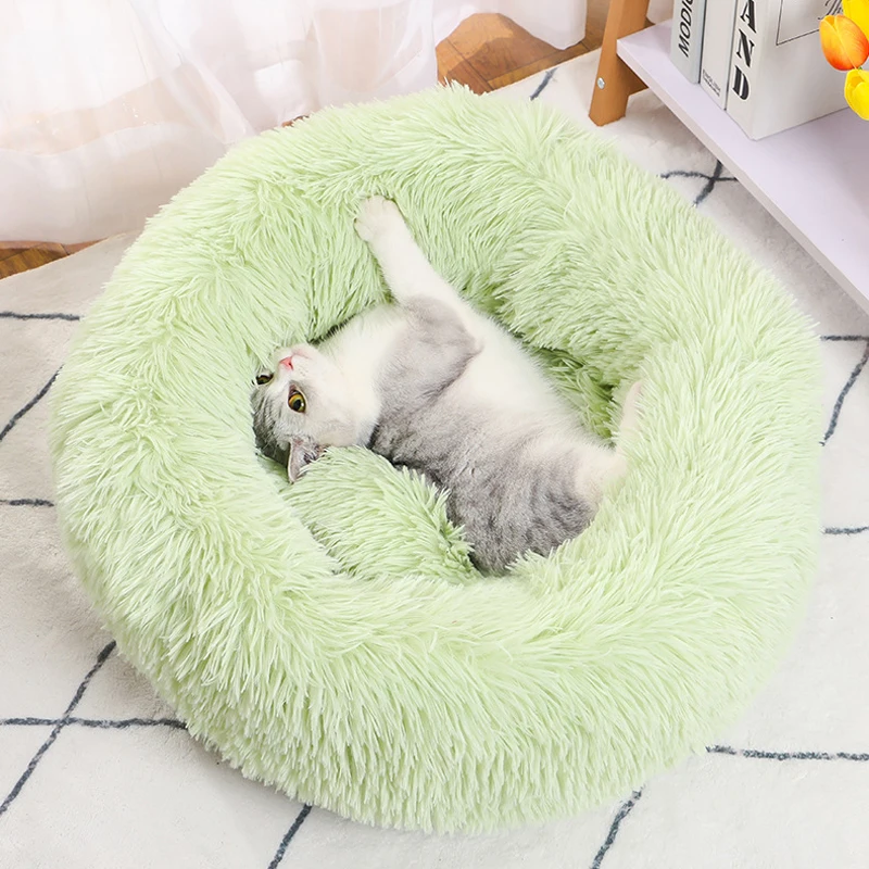 Cat Bed Long Plush Dogs Basket Cushion Cat Mat Animals Sleeping Sofa 40-60cm Round Pet Bed 1005008284556746