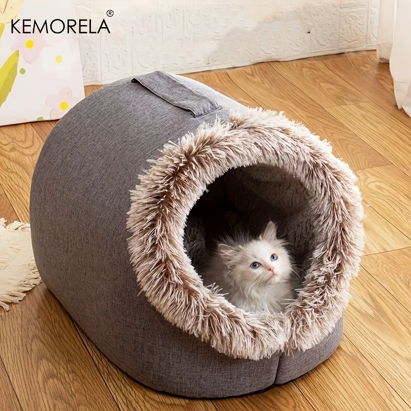 KEMORELA Winter Cat Bed Self-Warming Puppy House Cozy Cat Sleeping Cave Beds Indoor Kitten Nest 1005008298301885