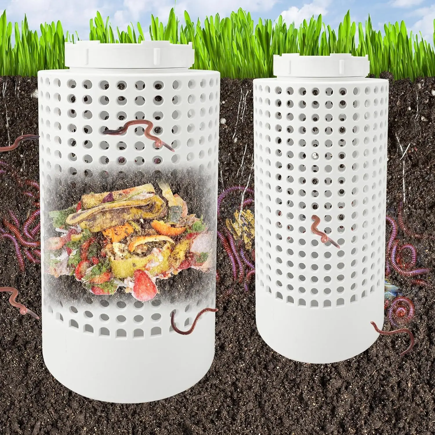 Outdoor Compost Bin, Underground Worm Farm Compost Bin Kit for Home Raised Flower Beds 1005008471043603