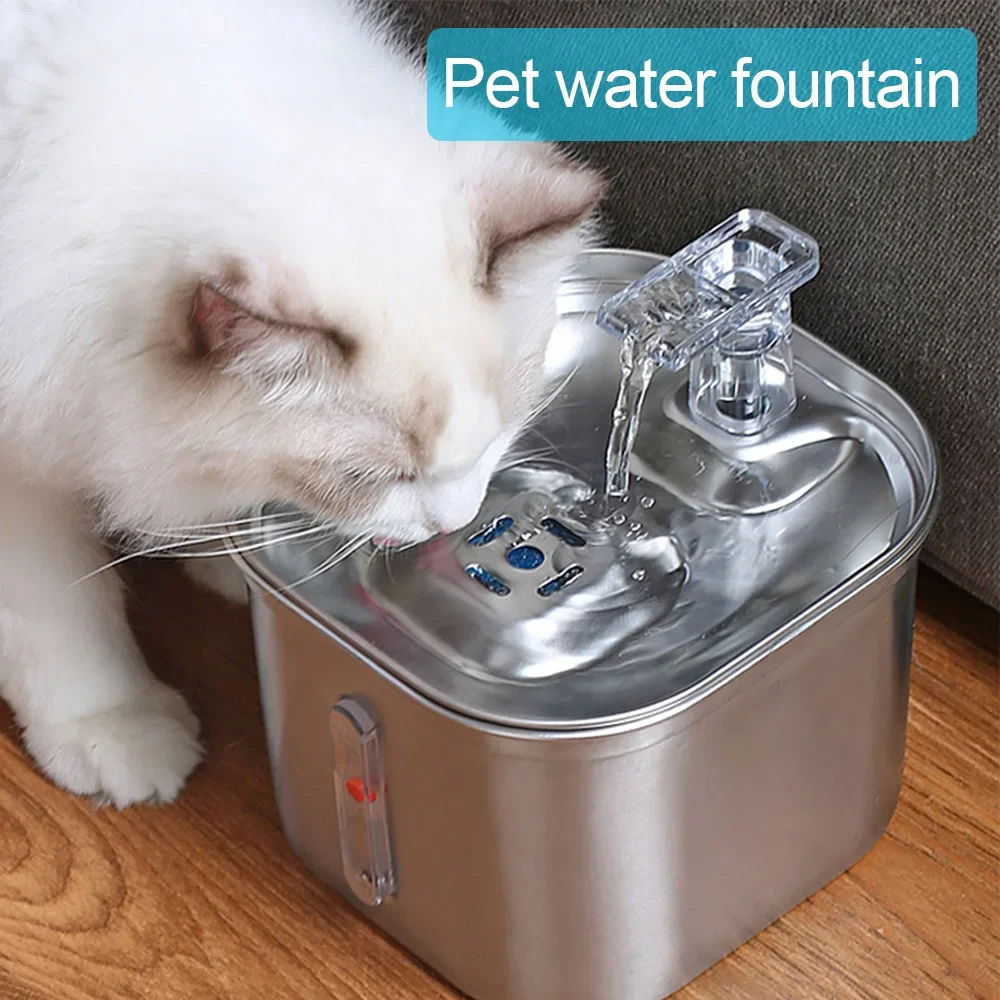 Intelligent Cat Water Fountain Small Dog Water Dispenser Stainless Steel Drinker Pet Cat Dog (2L) 1005008482474835