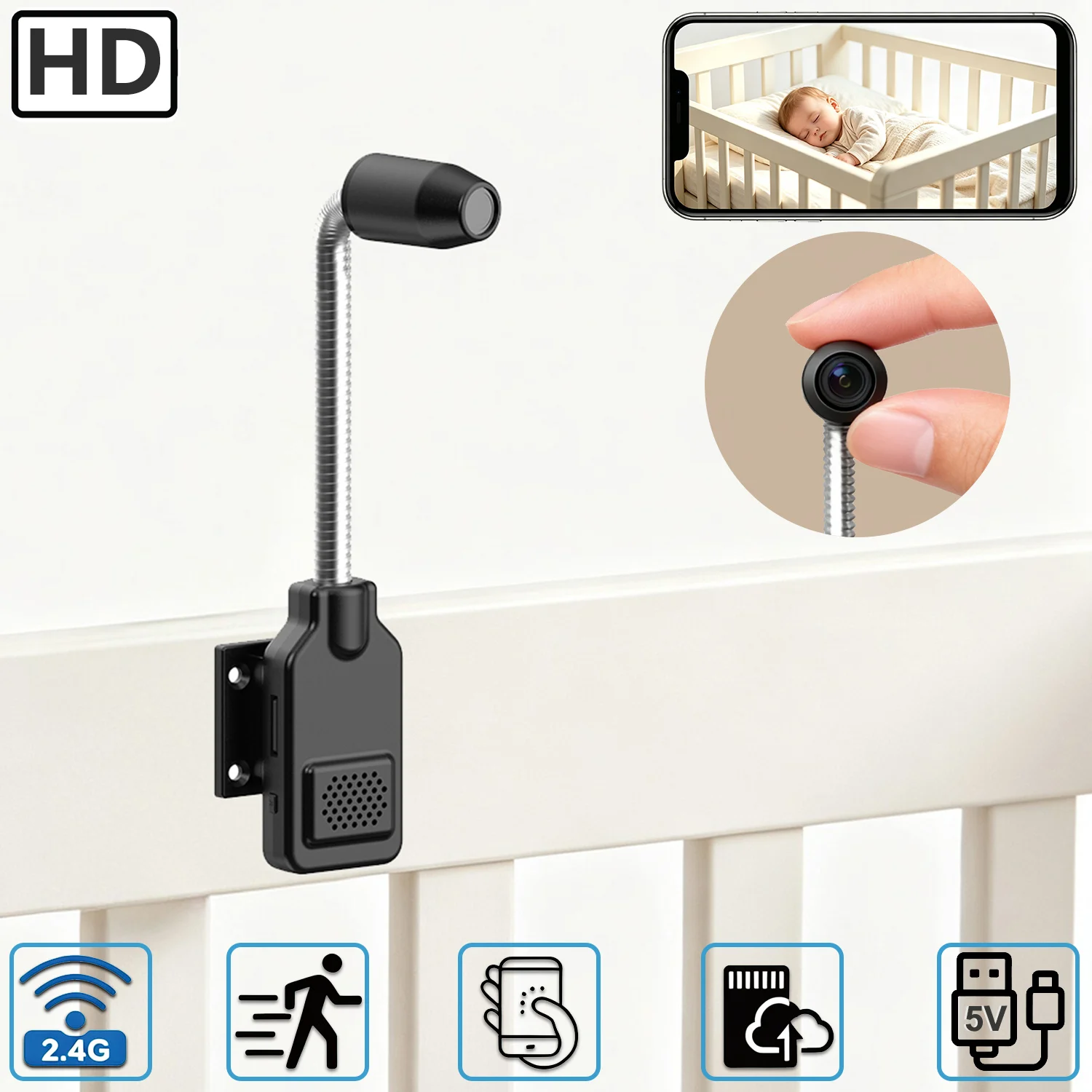 PNZEO Smart Flexible Gooseneck Baby & Pet Monitor Camera Motion Detection Two-Way Audio Home 1005008512378825