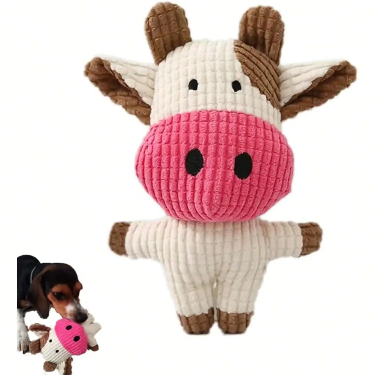 Fun Pet Toy Pet Cow Shape Corduroy Chew Toy for Dogs Puppy Squeaker Squeaky Plush Bone Molar Dog 1005008557426908