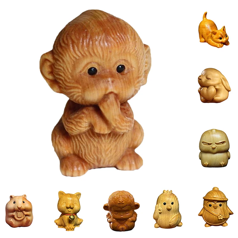 Small Animal Statues Wooden Hand Carved Arborvitae Wood Cute Mini Sculpture Art Decorative Handmade 1005008570343582