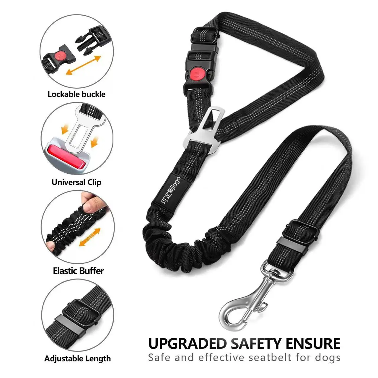Adjustable Pet Car Seat Belt with Shock Absorbing Elastic Universal Clip Reflective 1005008608069477
